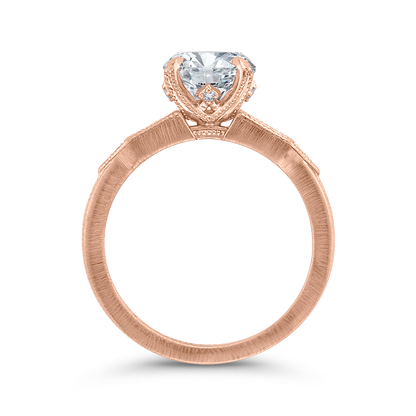 Round and Baguette Cut Diamond Engagement Ring in 14K Rose Gold (Semi-Mount)