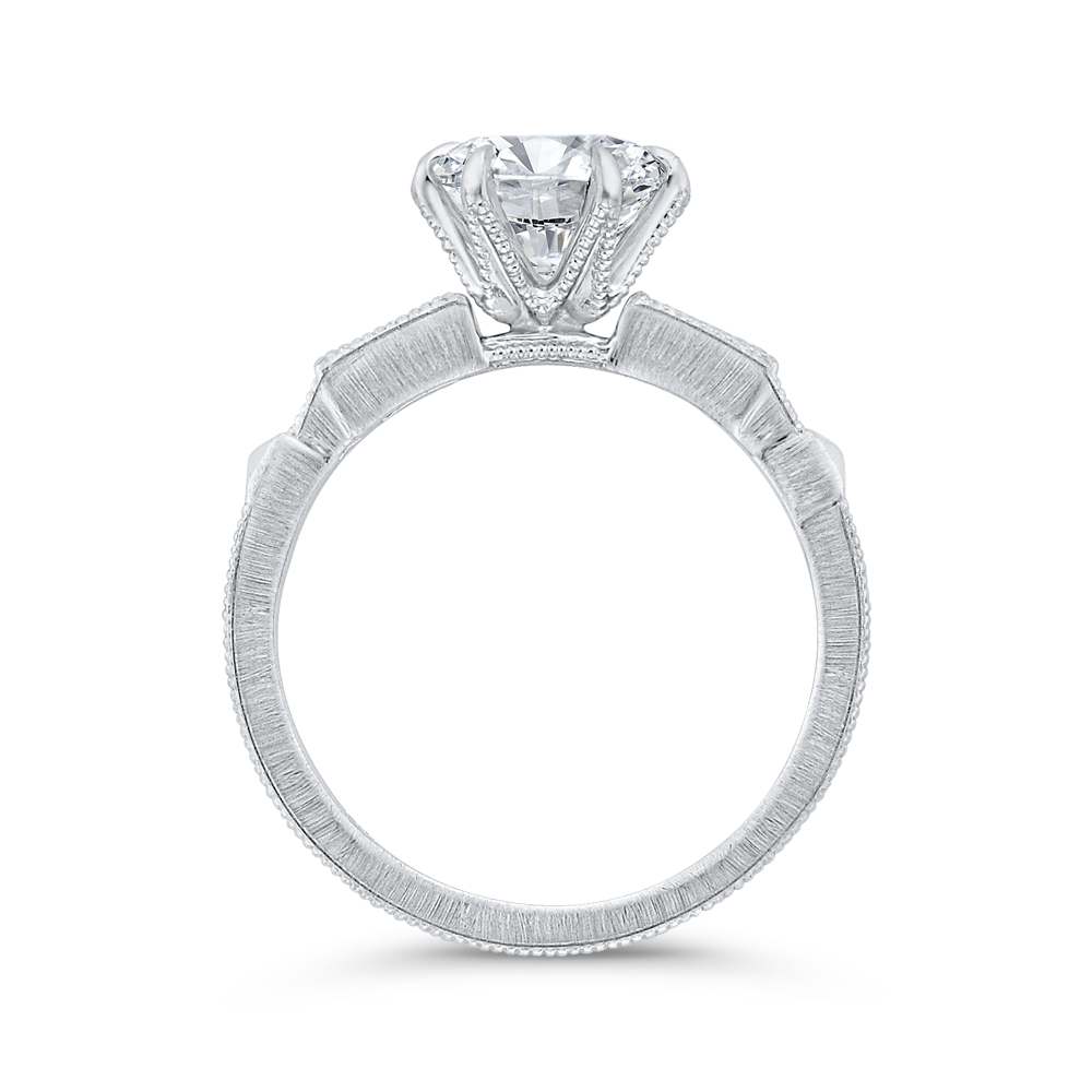 Round and Baguette Cut Diamond Engagement Ring in 14K White Gold (Semi-Mount)