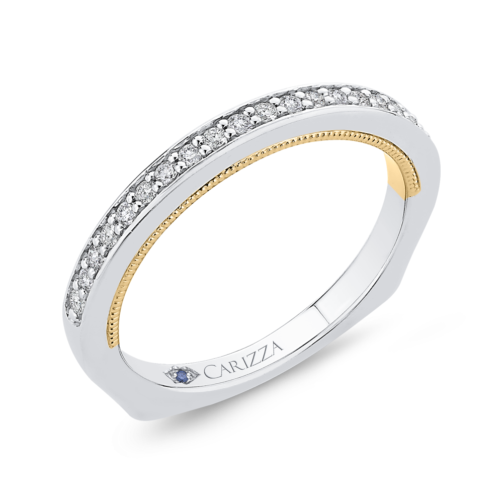 Round Diamond Half-Eternity Wedding Band in 14K Two Tone Gold