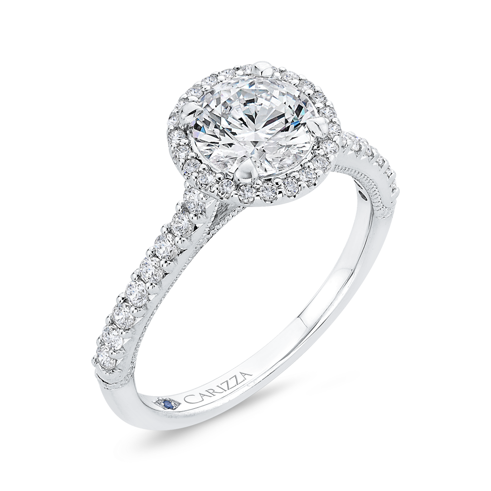 Round Diamond Halo Engagement Ring in 14K White Gold (Semi-Mount)