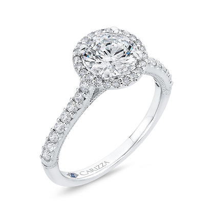 Round Diamond Halo Engagement Ring in 14K White Gold (Semi-Mount)