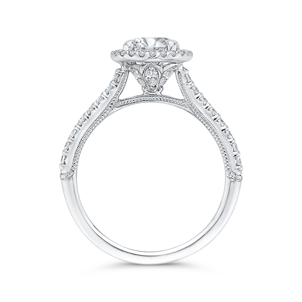 Round Diamond Halo Engagement Ring in 14K White Gold (Semi-Mount)