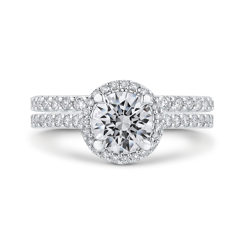 Round Diamond Halo Engagement Ring in 14K White Gold (Semi-Mount)