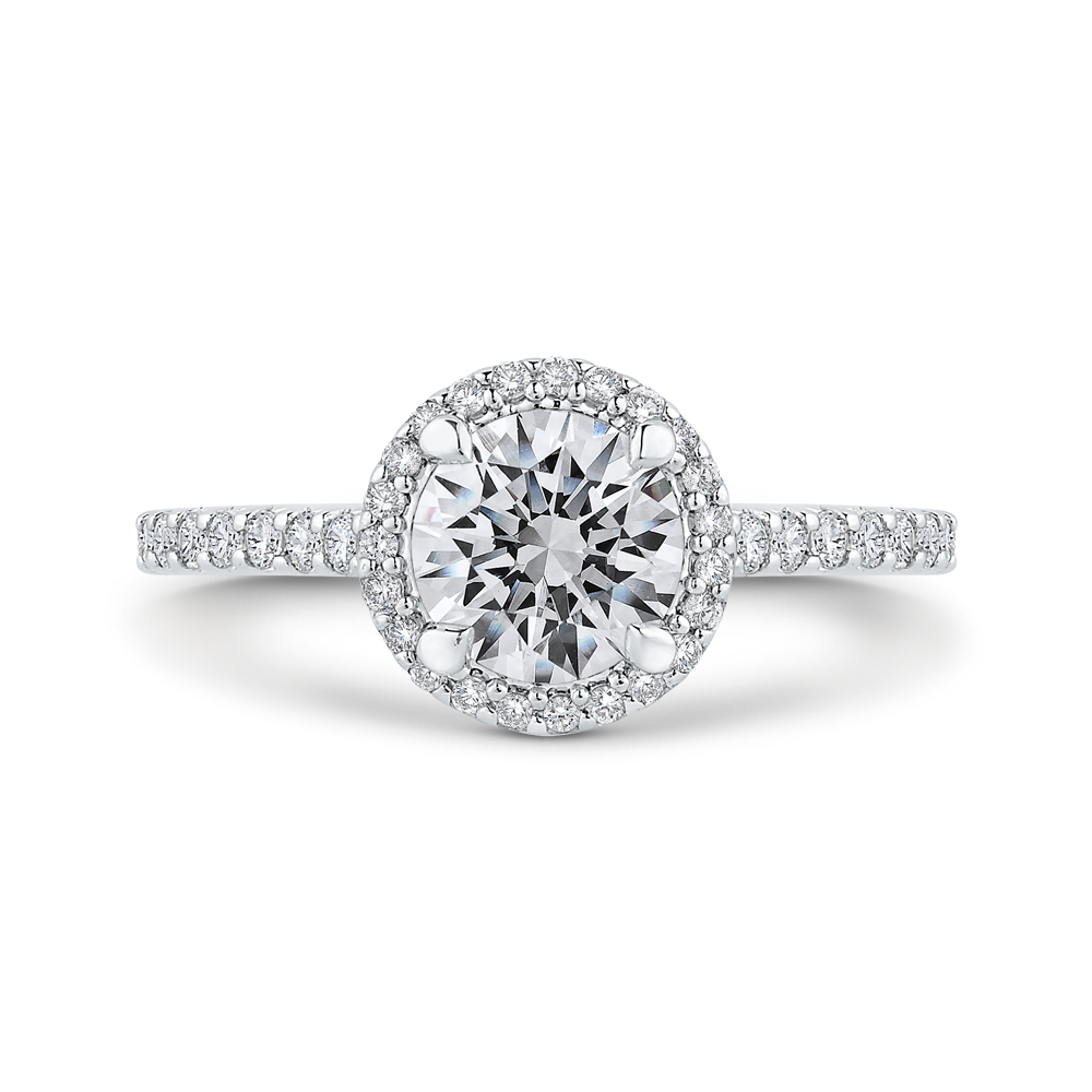 Round Diamond Halo Engagement Ring in 14K White Gold (Semi-Mount)