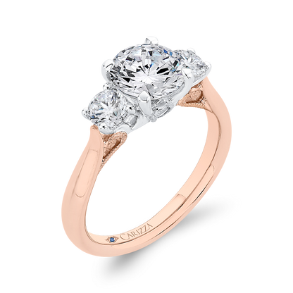 14K Two-Tone Gold Round Diamond Three-Stone Engagement Ring (Semi-Mount)