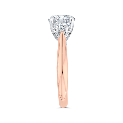 14K Two-Tone Gold Round Diamond Three-Stone Engagement Ring (Semi-Mount)