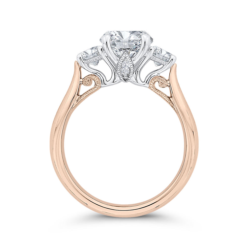 14K Two-Tone Gold Round Diamond Three-Stone Engagement Ring (Semi-Mount)
