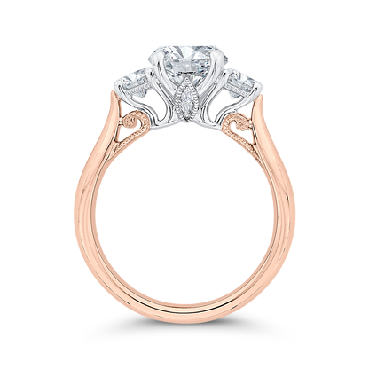 14K Two-Tone Gold Round Diamond Three-Stone Engagement Ring (Semi-Mount)
