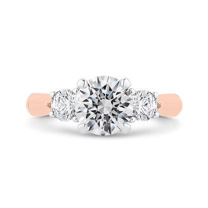 14K Two-Tone Gold Round Diamond Three-Stone Engagement Ring (Semi-Mount)