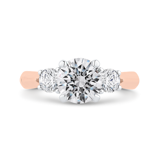 14K Two-Tone Gold Round Diamond Three-Stone Engagement Ring (Semi-Mount)