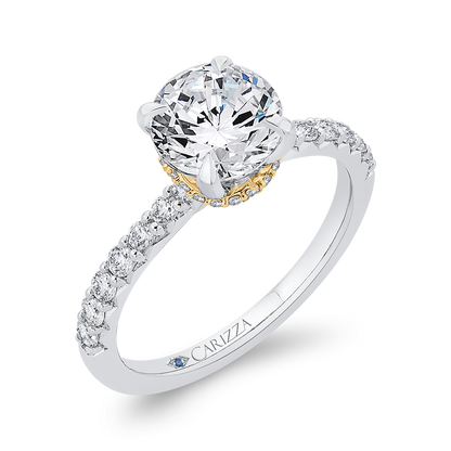 14K Two-Tone Gold Round Diamond Engagement Ring (Semi-Mount)
