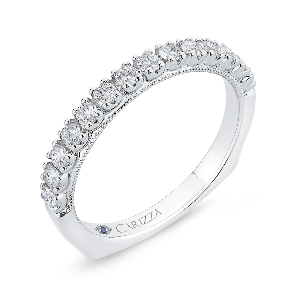 Euro Shank Round Diamond Half-Eternity Wedding Band In in 14K White Gold