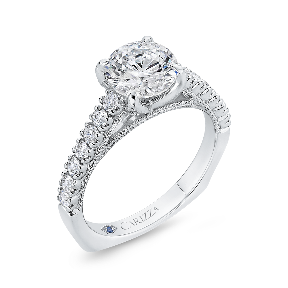 Euro Shank Round Diamond Engagement Ring in 14K White Gold (Semi-Mount)