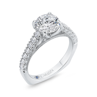 Euro Shank Round Diamond Engagement Ring in 14K White Gold (Semi-Mount)