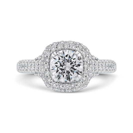 Round Diamond Halo Engagement Ring in 14K White Gold (Semi-Mount)