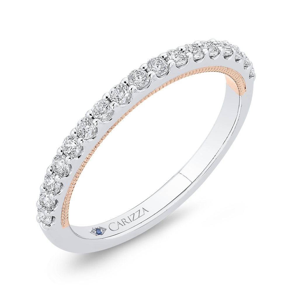 Round Diamond Half-Eternity Wedding Band in 14K Two Tone Gold