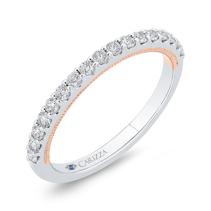 Round Diamond Half-Eternity Wedding Band in 14K Two Tone Gold