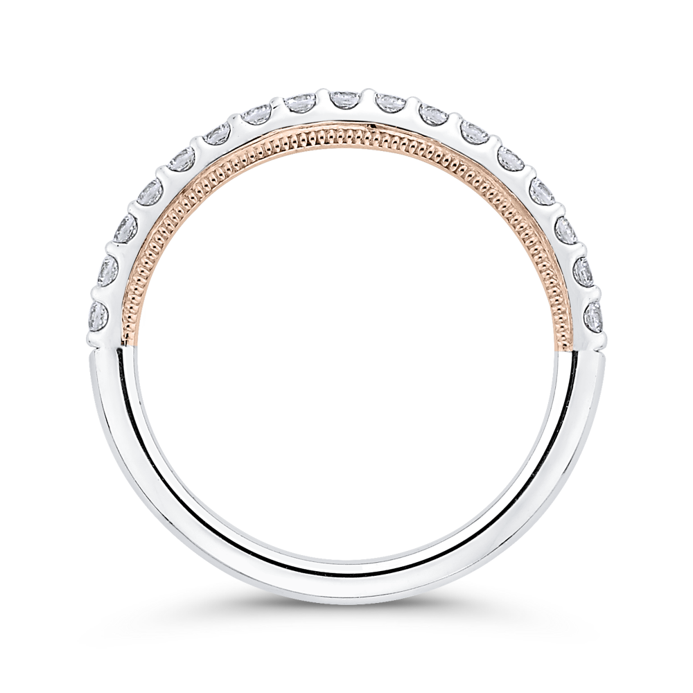 Round Diamond Half-Eternity Wedding Band in 14K Two Tone Gold