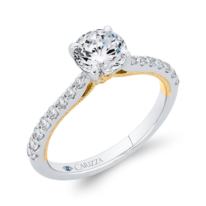 14K Two-Tone Gold Round Diamond Engagement Ring (Semi-Mount)