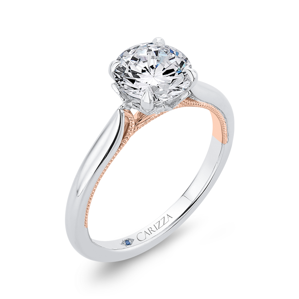 Round Diamond Floral Engagement Ring in 14K Two Tone Gold (Semi-Mount)