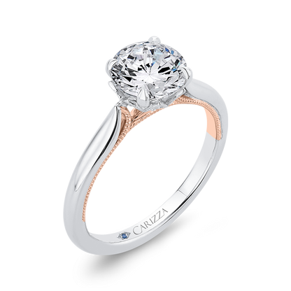 Round Diamond Floral Engagement Ring in 14K Two Tone Gold (Semi-Mount)