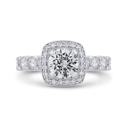 Round Diamond Halo Engagement Ring in 14K White Gold (Semi-Mount)