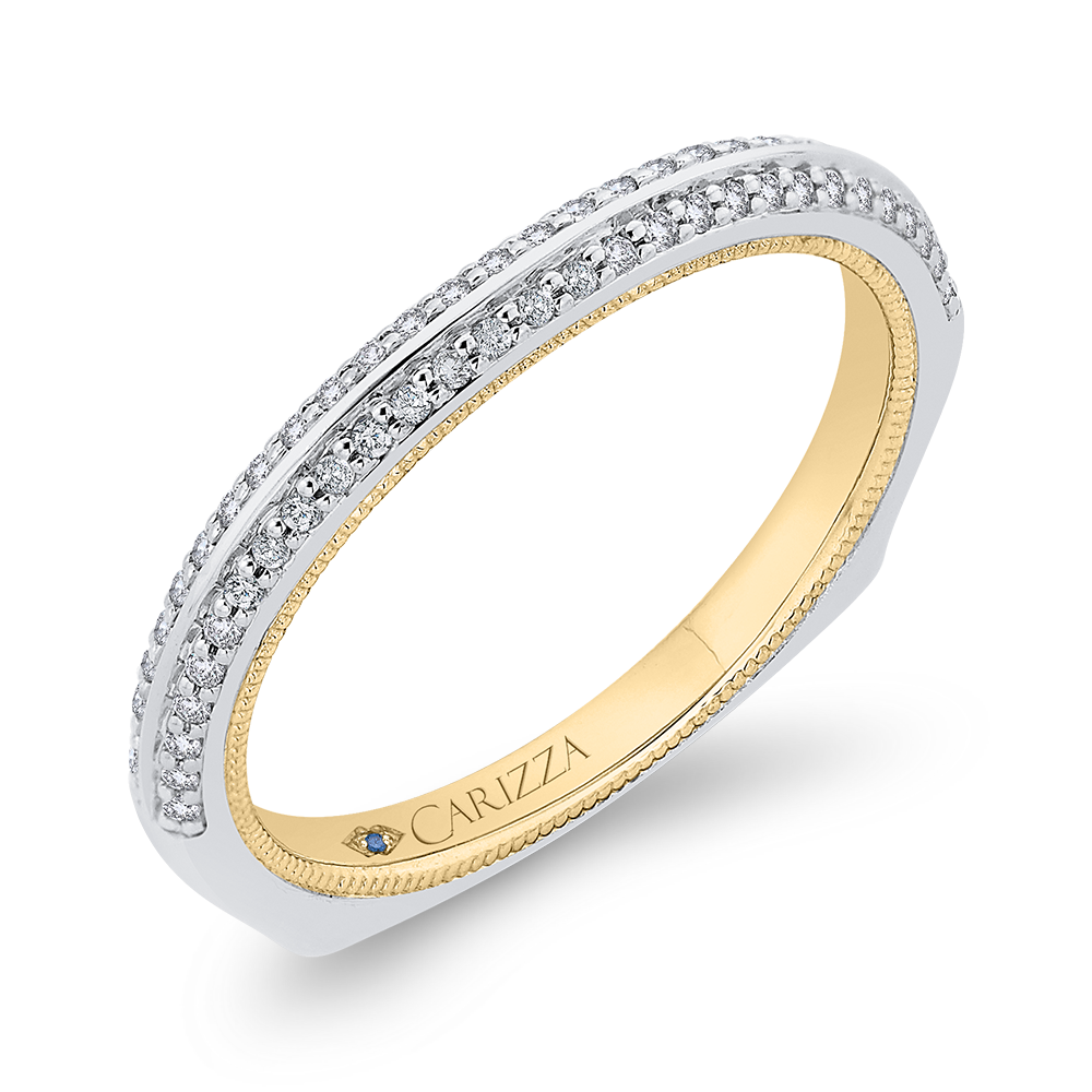 Euro Shank Round Diamond Half-Eternity Wedding Band In in 14K Two Tone Gold