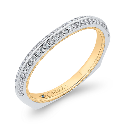 Euro Shank Round Diamond Half-Eternity Wedding Band In in 14K Two Tone Gold