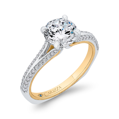 Split Shank Round Diamond Engagement Ring with Euro Shank in 14K Two Tone Gold (Semi-Mount)