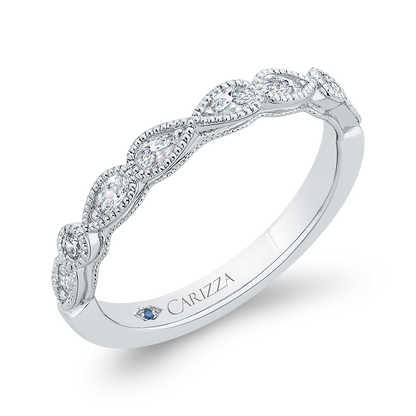 Pear Cut Round Diamond Half-Eternity Wedding Band in 14K White Gold