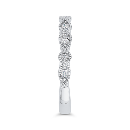 Pear Cut Round Diamond Half-Eternity Wedding Band in 14K White Gold