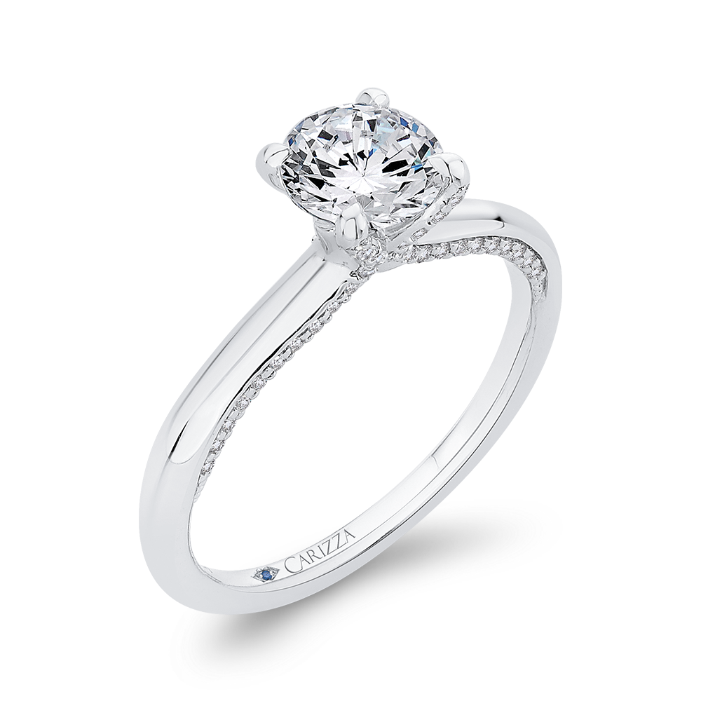 Round Diamond Halo Engagement Ring in 14K White Gold (Semi-Mount)