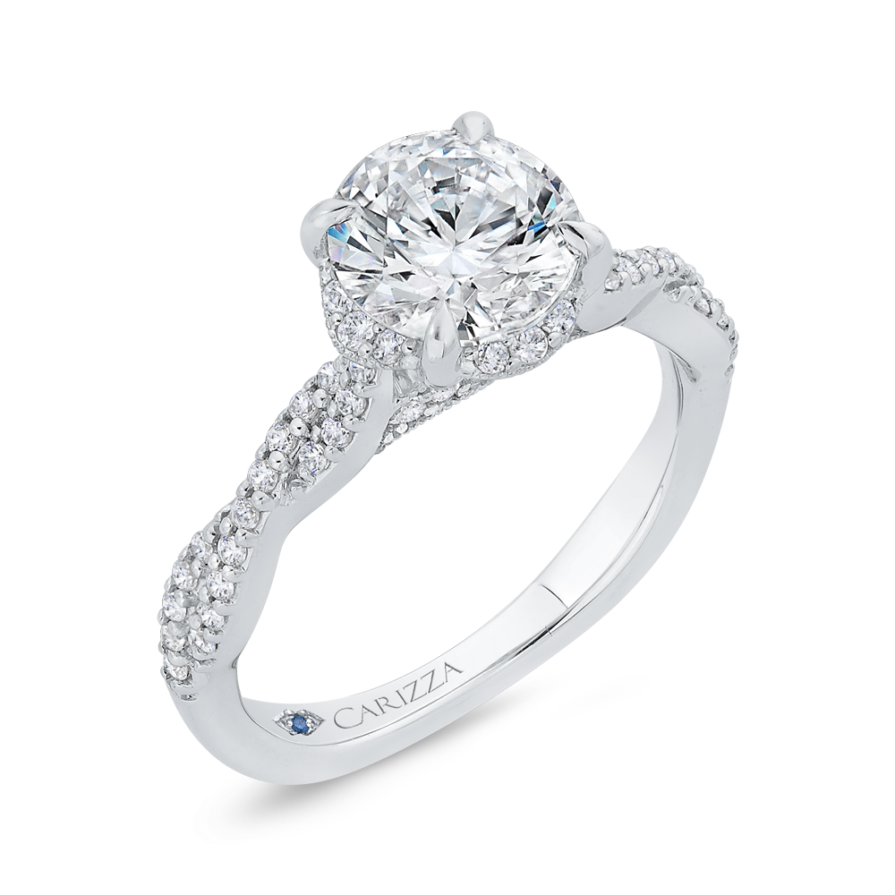 Round Diamond Crossover Shank Engagement Ring in 14K White Gold (Semi-Mount)