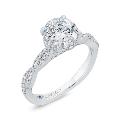 Round Diamond Crossover Shank Engagement Ring in 14K White Gold (Semi-Mount)