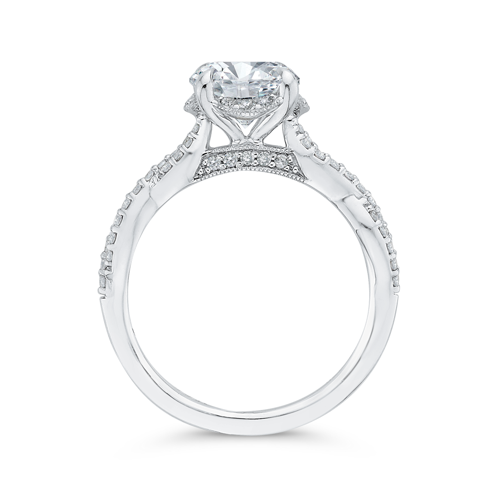 Round Diamond Crossover Shank Engagement Ring in 14K White Gold (Semi-Mount)