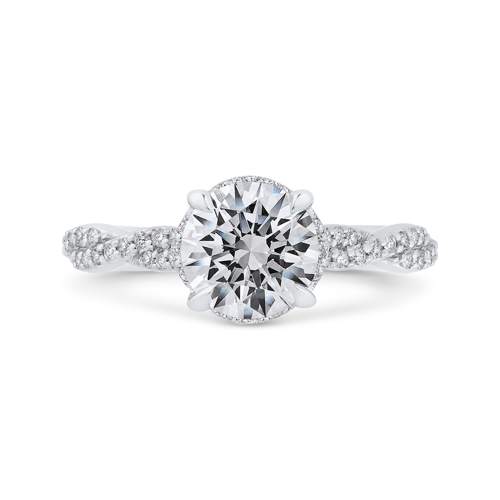 Round Diamond Crossover Shank Engagement Ring in 14K White Gold (Semi-Mount)