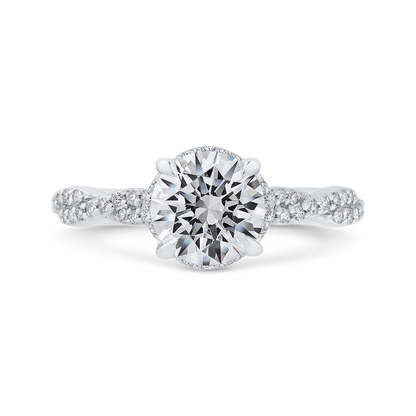 Round Diamond Crossover Shank Engagement Ring in 14K White Gold (Semi-Mount)