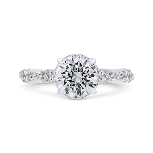 Round Diamond Crossover Shank Engagement Ring in 14K White Gold (Semi-Mount)