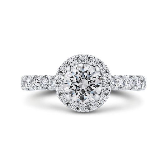 Round Halo Diamond Engament Ring in 14K White Gold (Semi-Mount)