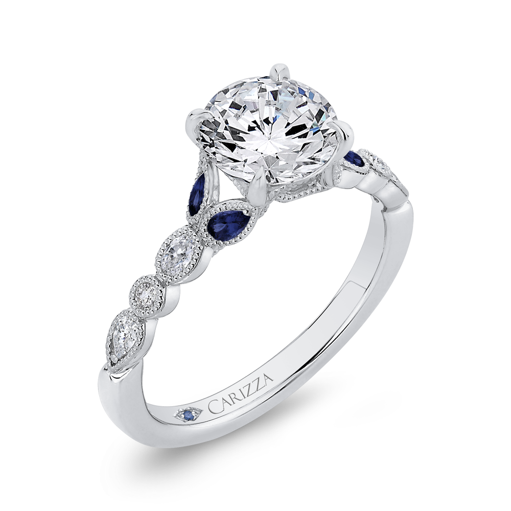 Round Diamond Engagement Ring with Sapphire in 14K White Gold (Semi-Mount)