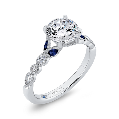 Round Diamond Engagement Ring with Sapphire in 14K White Gold (Semi-Mount)