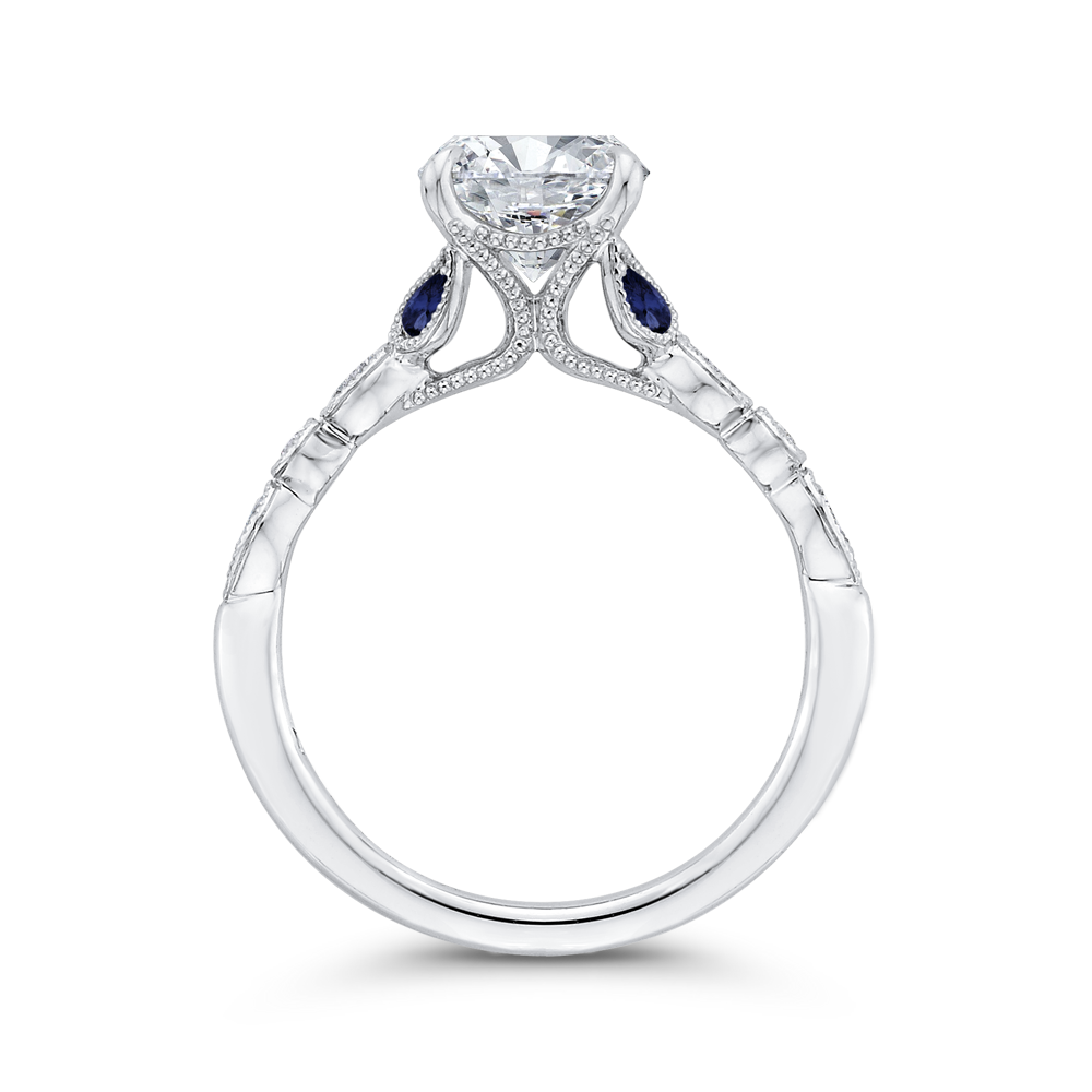 Round Diamond Engagement Ring with Sapphire in 14K White Gold (Semi-Mount)