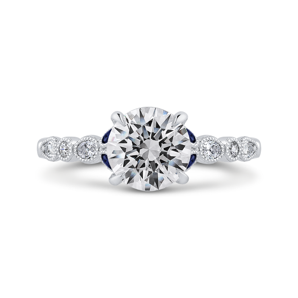 Round Diamond Engagement Ring with Sapphire in 14K White Gold (Semi-Mount)