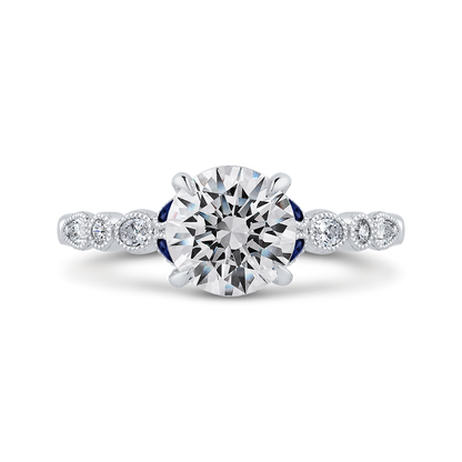 Round Diamond Engagement Ring with Sapphire in 14K White Gold (Semi-Mount)