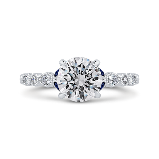 Round Diamond Engagement Ring with Sapphire in 14K White Gold (Semi-Mount)