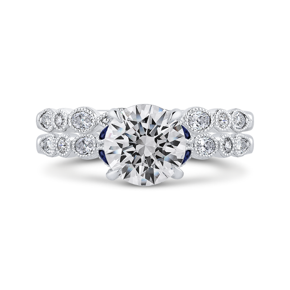 Round Diamond Engagement Ring with Sapphire in 14K White Gold (Semi-Mount)