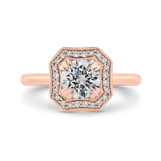 Euro Shank Round Diamond Halo Engagement Ring in 14K Rose Gold (Semi-Mount)