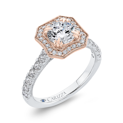 Round Diamond Halo Engagement Ring in 14K Two Tone Gold (Semi-Mount)