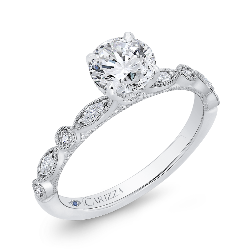 Round Diamond Engagement Ring In 14K White Gold (Semi-Mount)