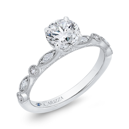 Round Diamond Engagement Ring In 14K White Gold (Semi-Mount)